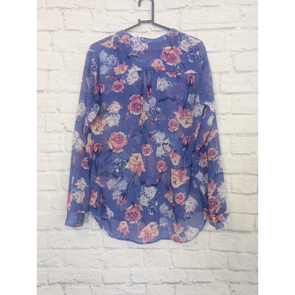 Kut From The Kloth Jasmine Blouse Purple Sheer Button Front Long Sleeve Med - Picture 2 of 8